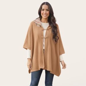 Lambswool Hooded Poncho Cape Made in Portugal Leather Buttons Cabincore Boho